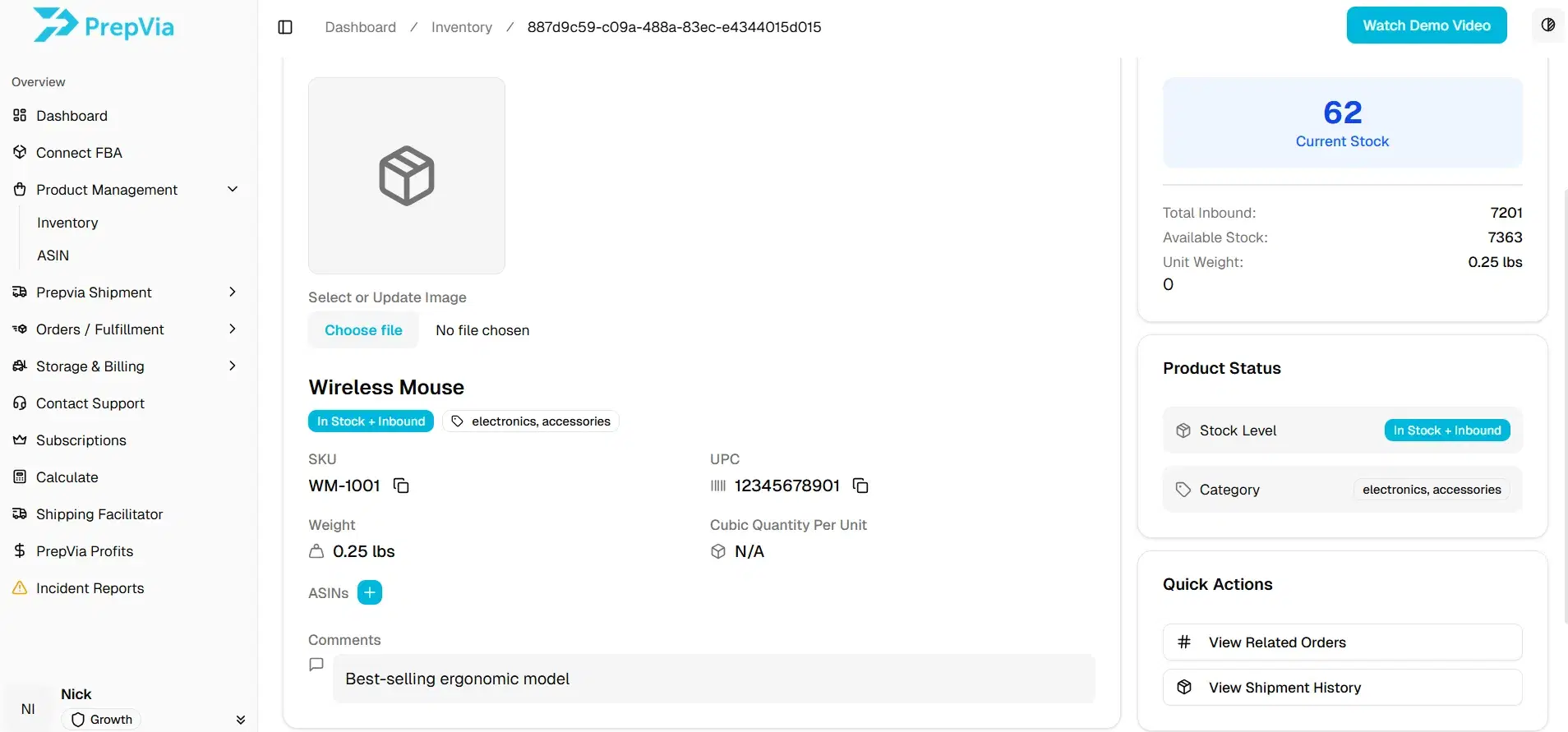 PrepVia App - Real-time FBA inventory tracking and order management dashboard